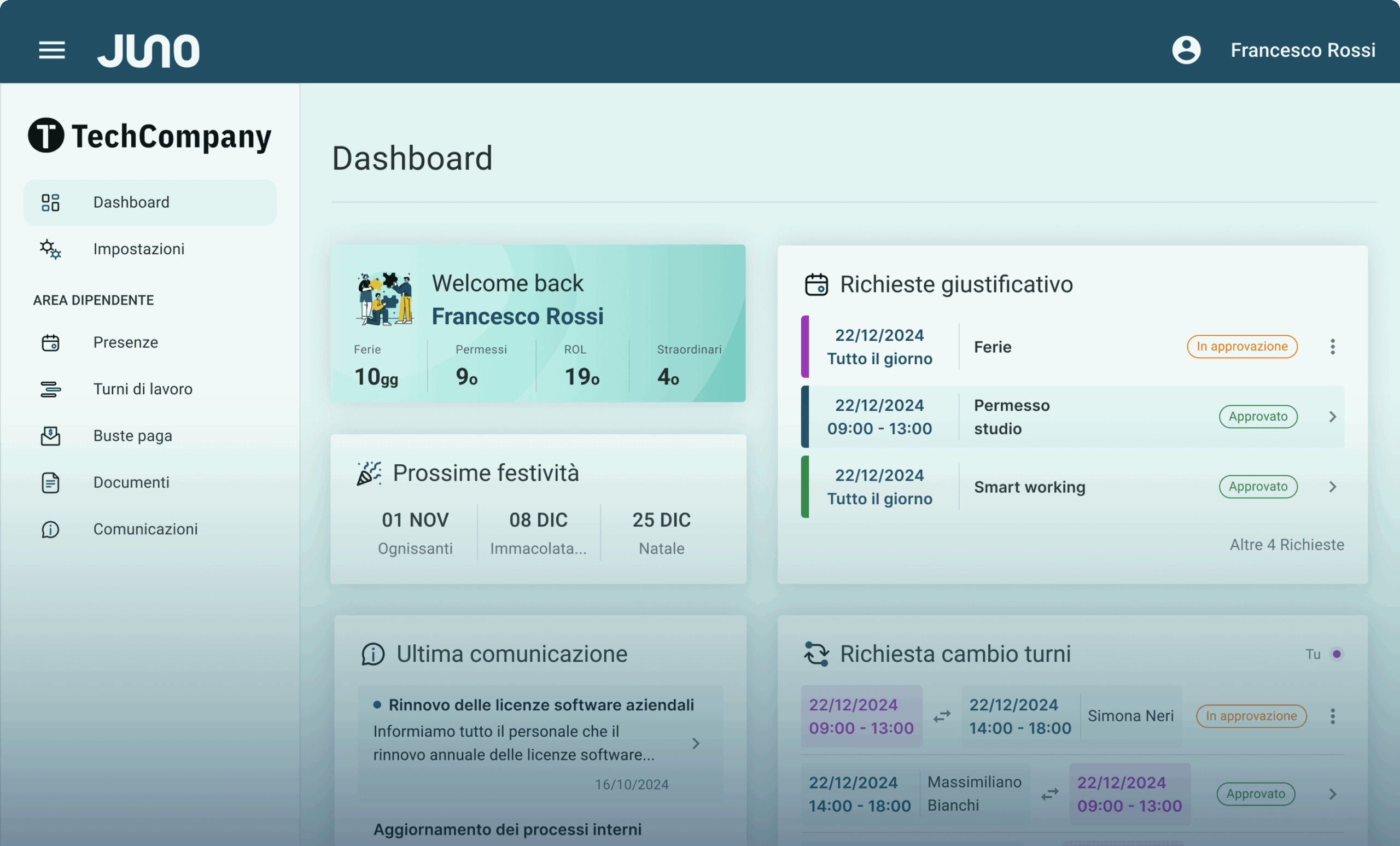 Juno Hr dashboard utente